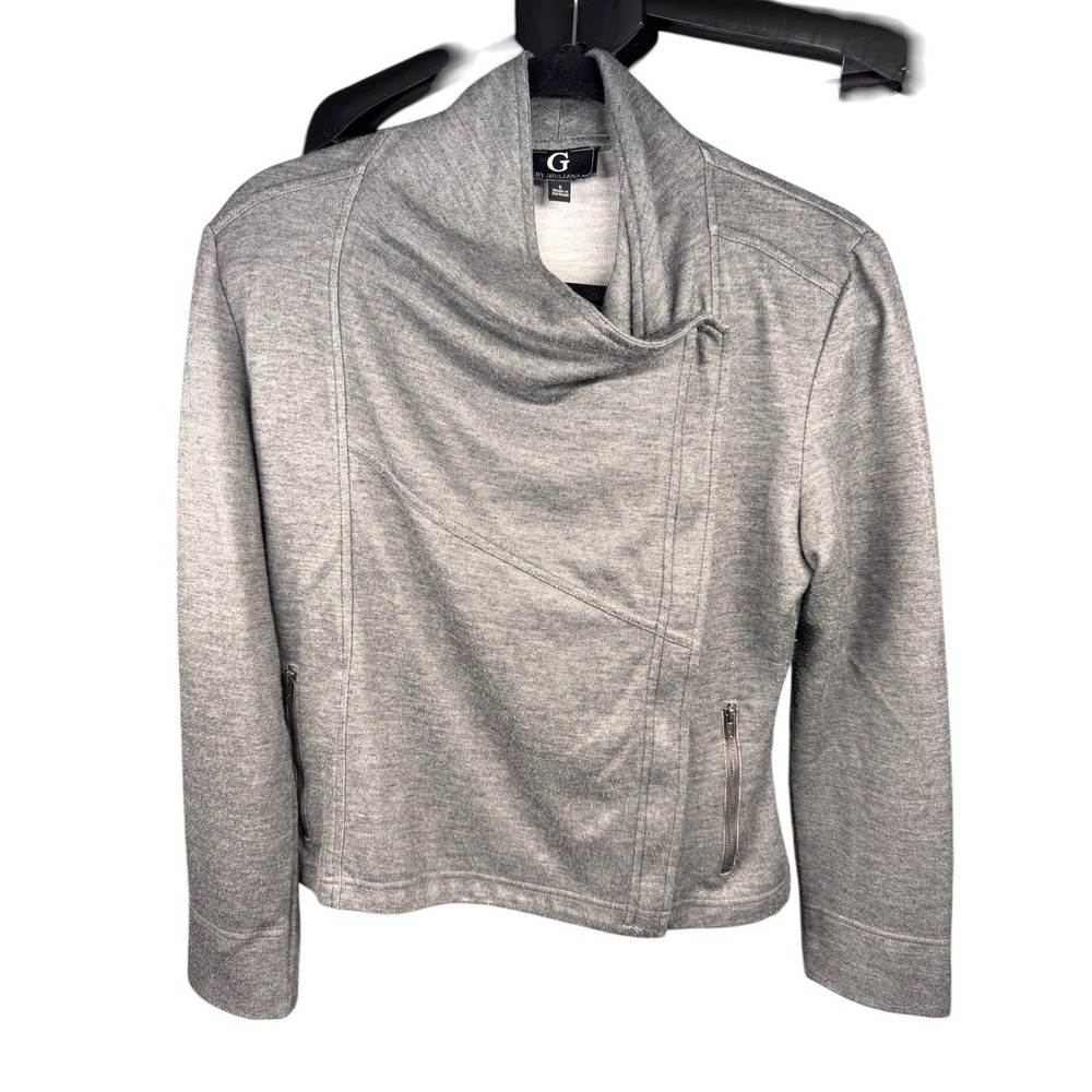G by Giuliana Small Asymmetrical Moto Gray Knit Zip Pockets